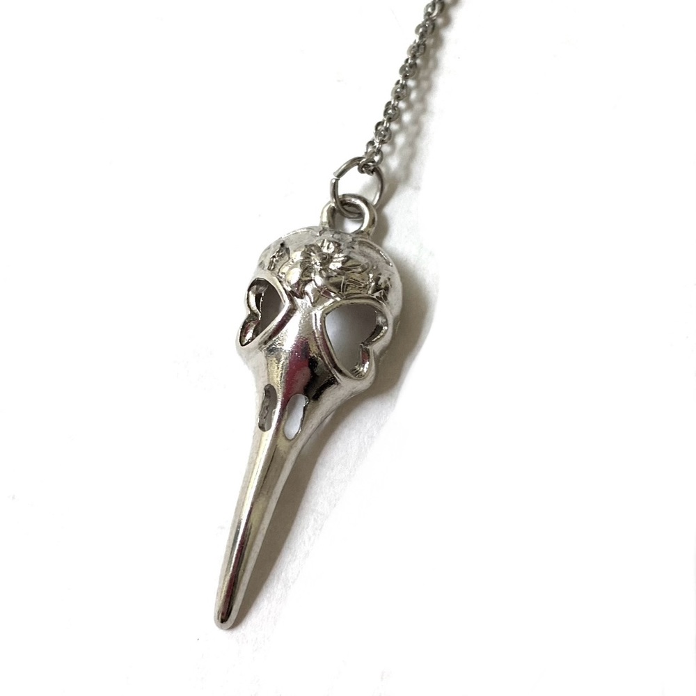 Raven Skull Necklace Crow Victorian Gothic Bird Skeleton Pendant Metal Steampunk